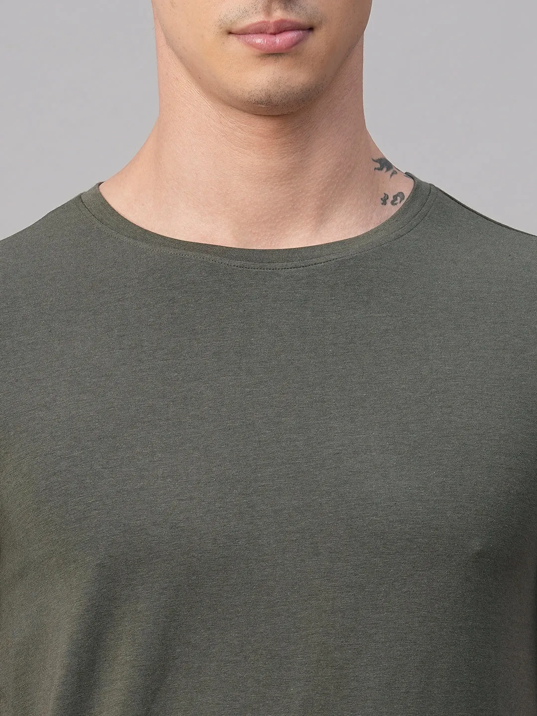 Men's Olive Cotton Bamboo Elastane Regular Fit Tshirt