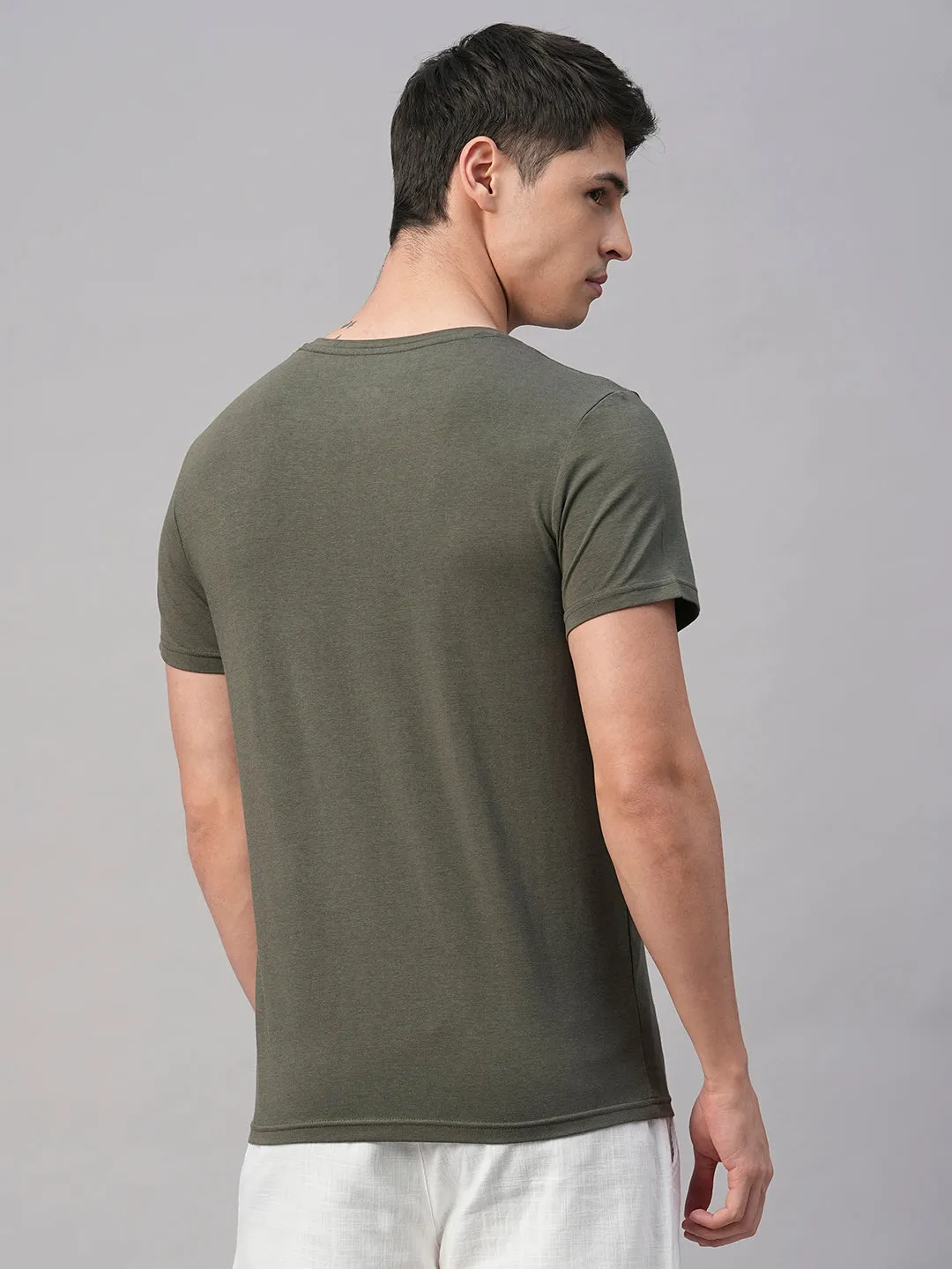Men's Olive Cotton Bamboo Elastane Regular Fit Tshirt