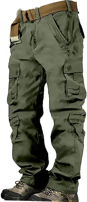 Mens Outdoor Fashion Cargo Pants Military Baggy Comfy Overalls Tactical Combat Simple Solid Color Multi-Pocket Hiking Trouser