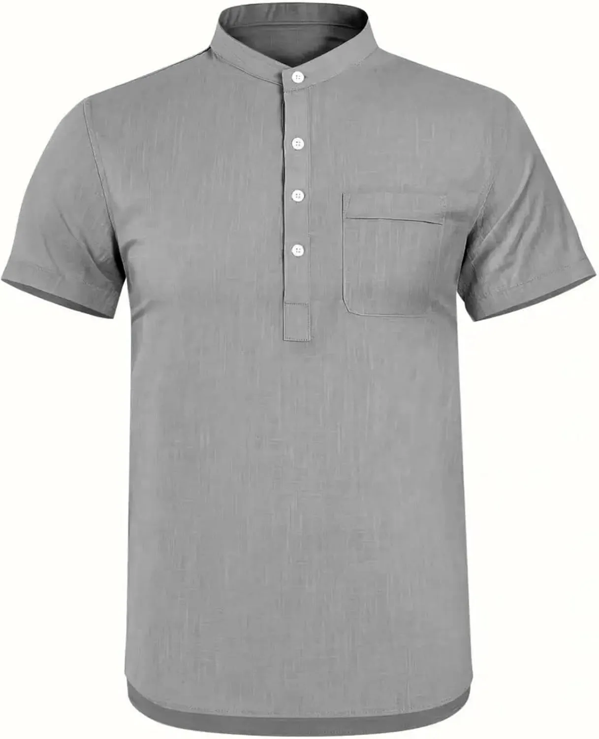 Men's Oversize Solid Color Henley Shirt Band Collar Button Down Short Sleeve Tee Cotton Beach Wear Tops M-4XL