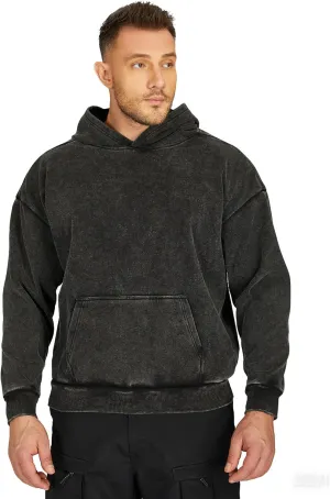 Mens Oversized Hoodie Heavyweight Cotton Wash Vintage Hoodies Casual Pullover Basic Sweatshirt Streetwear