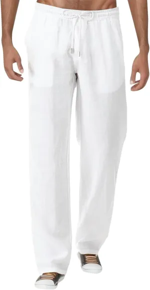 Men's Simple Fashionable Summer Pants Drawstring Athletic Joggers Cotton Loose Straight Sweatpants with Pockets