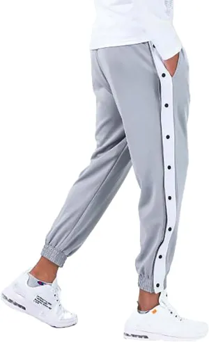 Mens Streetwear Cargo Jogger Pants Loose Fit Button Side Basketball Training Joggers with Elastic Cuffs Sweatpants
