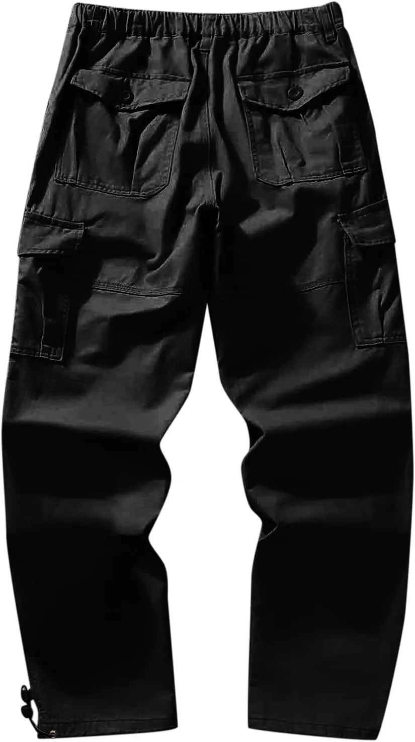 MIDOO Work Pants for Men Construction Flex Casual Pants Stretch Drawstring Waistband Tapered Leg Sweatpants with Pockets