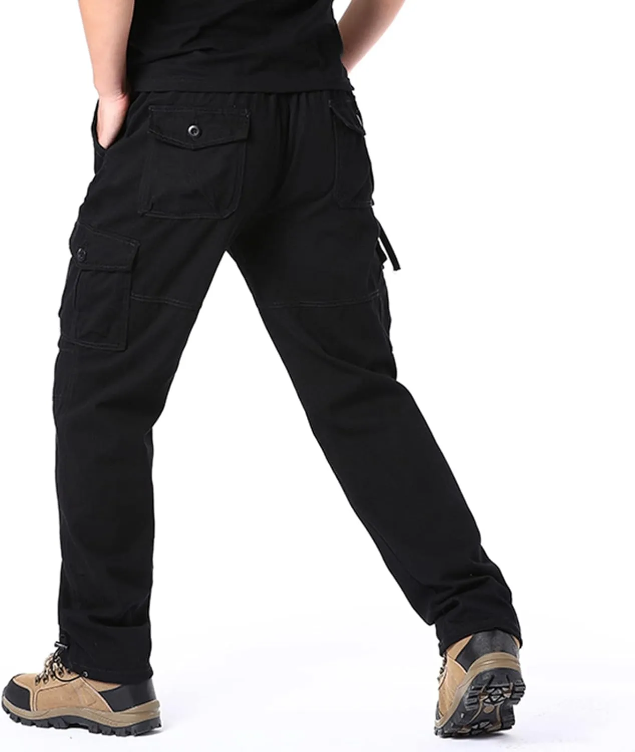 MIDOO Work Pants for Men Construction Flex Casual Pants Stretch Drawstring Waistband Tapered Leg Sweatpants with Pockets