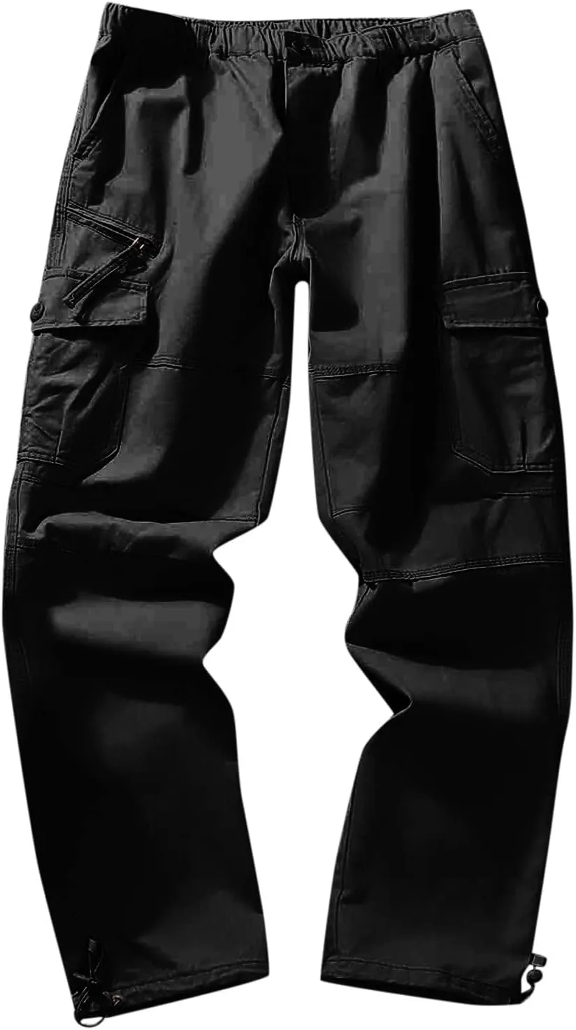 MIDOO Work Pants for Men Construction Flex Casual Pants Stretch Drawstring Waistband Tapered Leg Sweatpants with Pockets