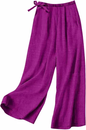 Miyaomn Casual Wide Leg Linen Pants for Women Loose Fit Palazzo Lounge Trousers Lightweight Summer Beach Slacks with Pockets