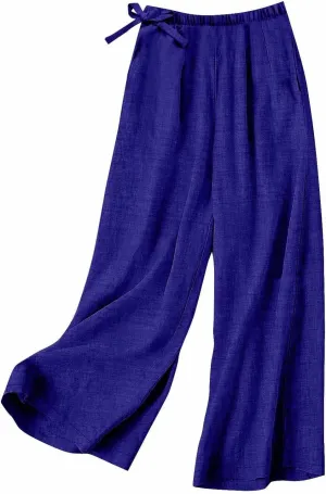 Miyaomn Casual Wide Leg Linen Pants for Women Loose Fit Palazzo Lounge Trousers Lightweight Summer Beach Slacks with Pockets