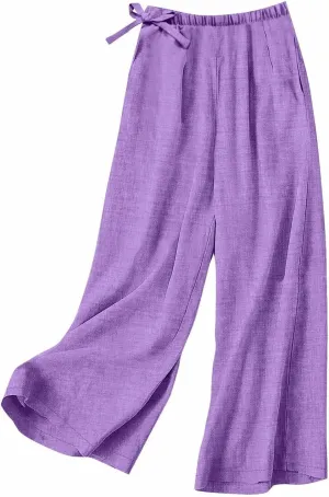 Miyaomn Casual Wide Leg Linen Pants for Women Loose Fit Palazzo Lounge Trousers Lightweight Summer Beach Slacks with Pockets