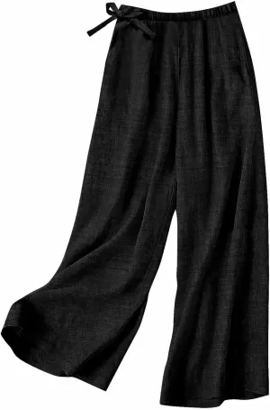 Miyaomn Casual Wide Leg Linen Pants for Women Loose Fit Palazzo Lounge Trousers Lightweight Summer Beach Slacks with Pockets