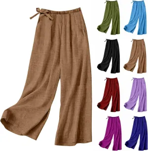 Miyaomn Casual Wide Leg Linen Pants for Women Loose Fit Palazzo Lounge Trousers Lightweight Summer Beach Slacks with Pockets