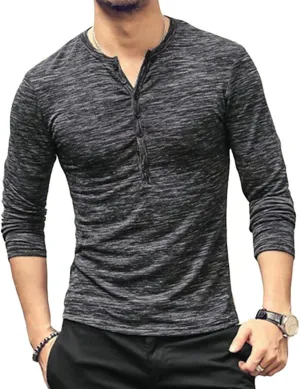 MLANM Mens Casual Slim Fit Basic Henley Short/Long Sleeve Fashion T-Shirt