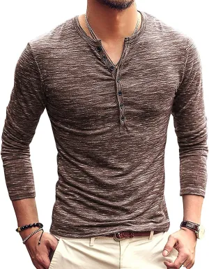 MLANM Mens Casual Slim Fit Basic Henley Short/Long Sleeve Fashion T-Shirt