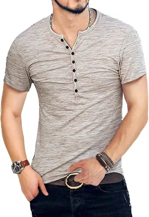 MLANM Mens Casual Slim Fit Basic Henley Short/Long Sleeve Fashion T-Shirt