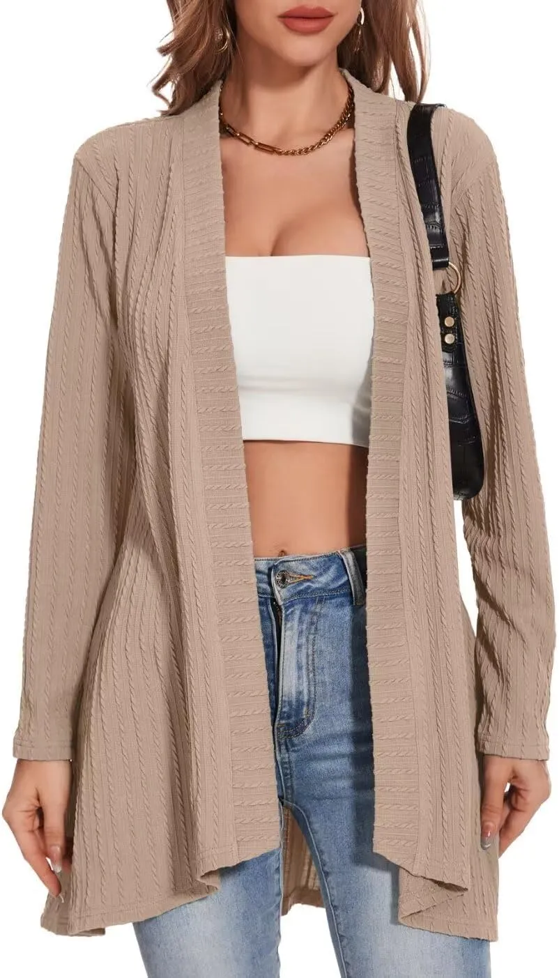 MONNURO Plus Size Women's Lightweight Open Front Cardigan Sweaters with High-Low Hem
