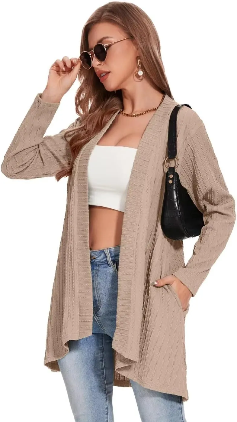 MONNURO Plus Size Women's Lightweight Open Front Cardigan Sweaters with High-Low Hem