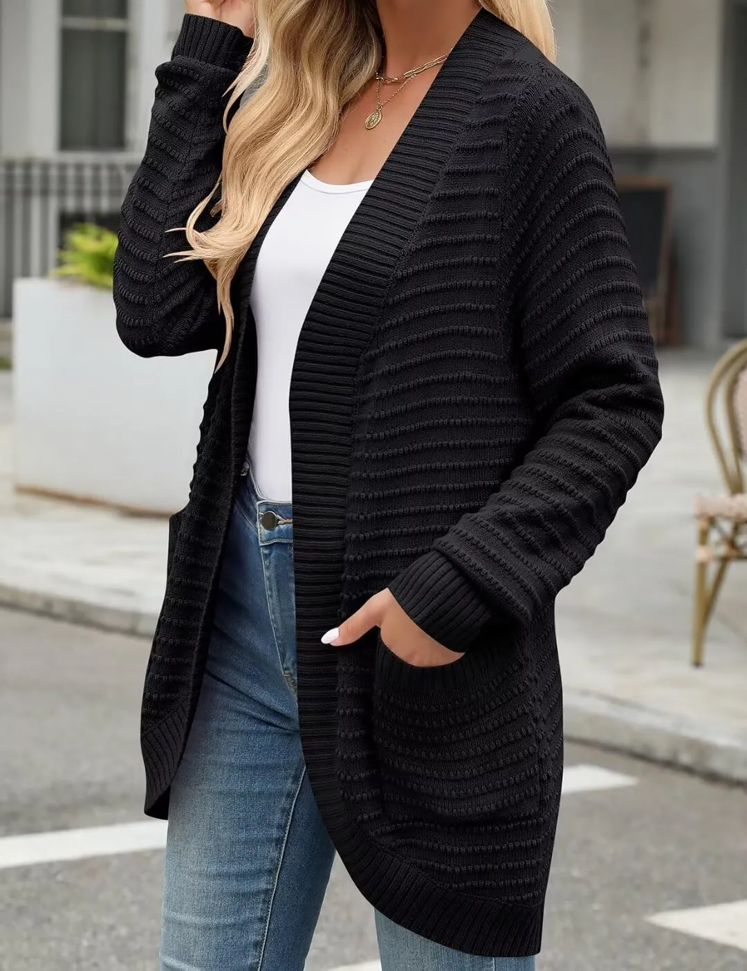 MONNURO Womens Plus Size Cardigan 2024 Lightweight Ribbed Knit Textured Open Front Sweaters Coat with Pockets