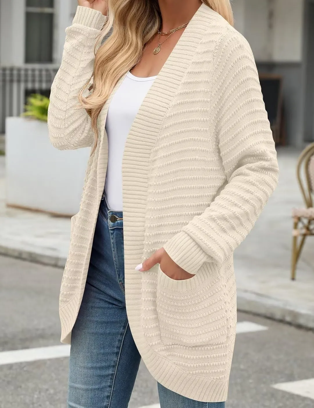 MONNURO Womens Plus Size Cardigan 2024 Lightweight Ribbed Knit Textured Open Front Sweaters Coat with Pockets