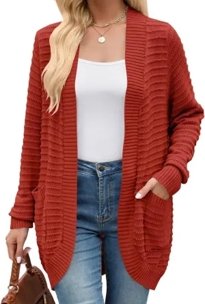MONNURO Womens Plus Size Cardigan 2024 Lightweight Ribbed Knit Textured Open Front Sweaters Coat with Pockets