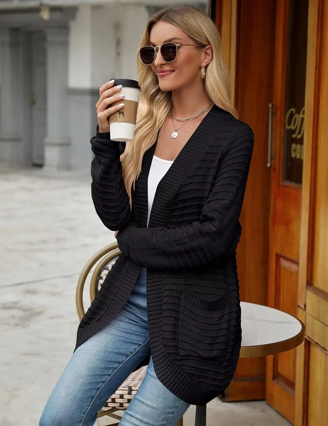 MONNURO Womens Plus Size Cardigan 2024 Lightweight Ribbed Knit Textured Open Front Sweaters Coat with Pockets