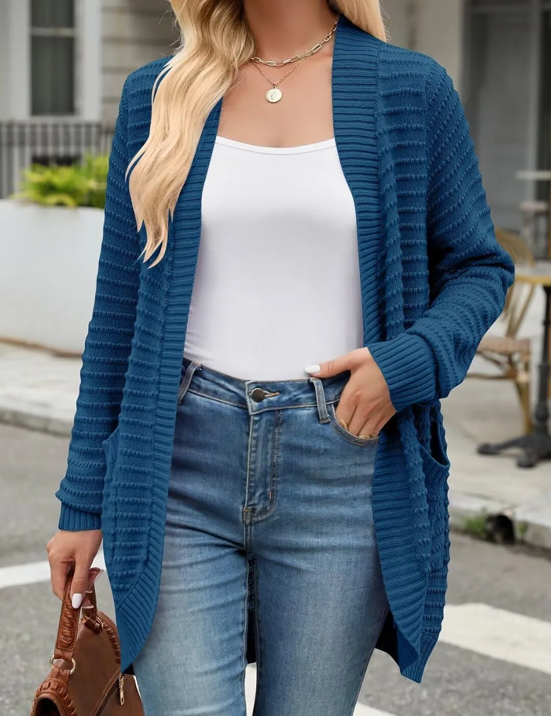 MONNURO Womens Plus Size Cardigan 2024 Lightweight Ribbed Knit Textured Open Front Sweaters Coat with Pockets