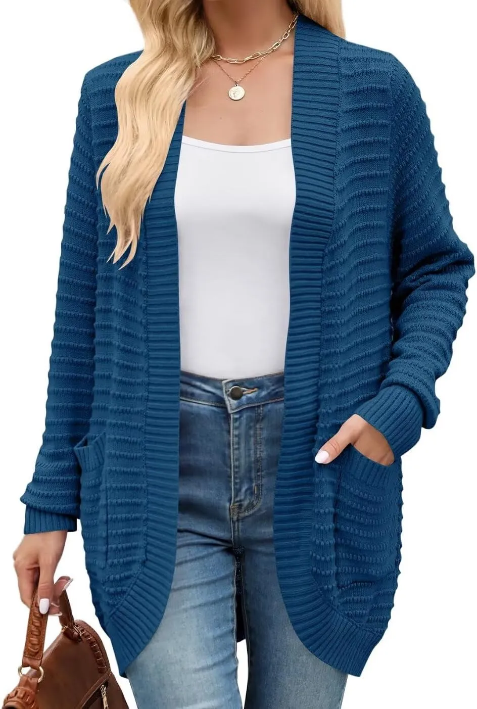 MONNURO Womens Plus Size Cardigan 2024 Lightweight Ribbed Knit Textured Open Front Sweaters Coat with Pockets