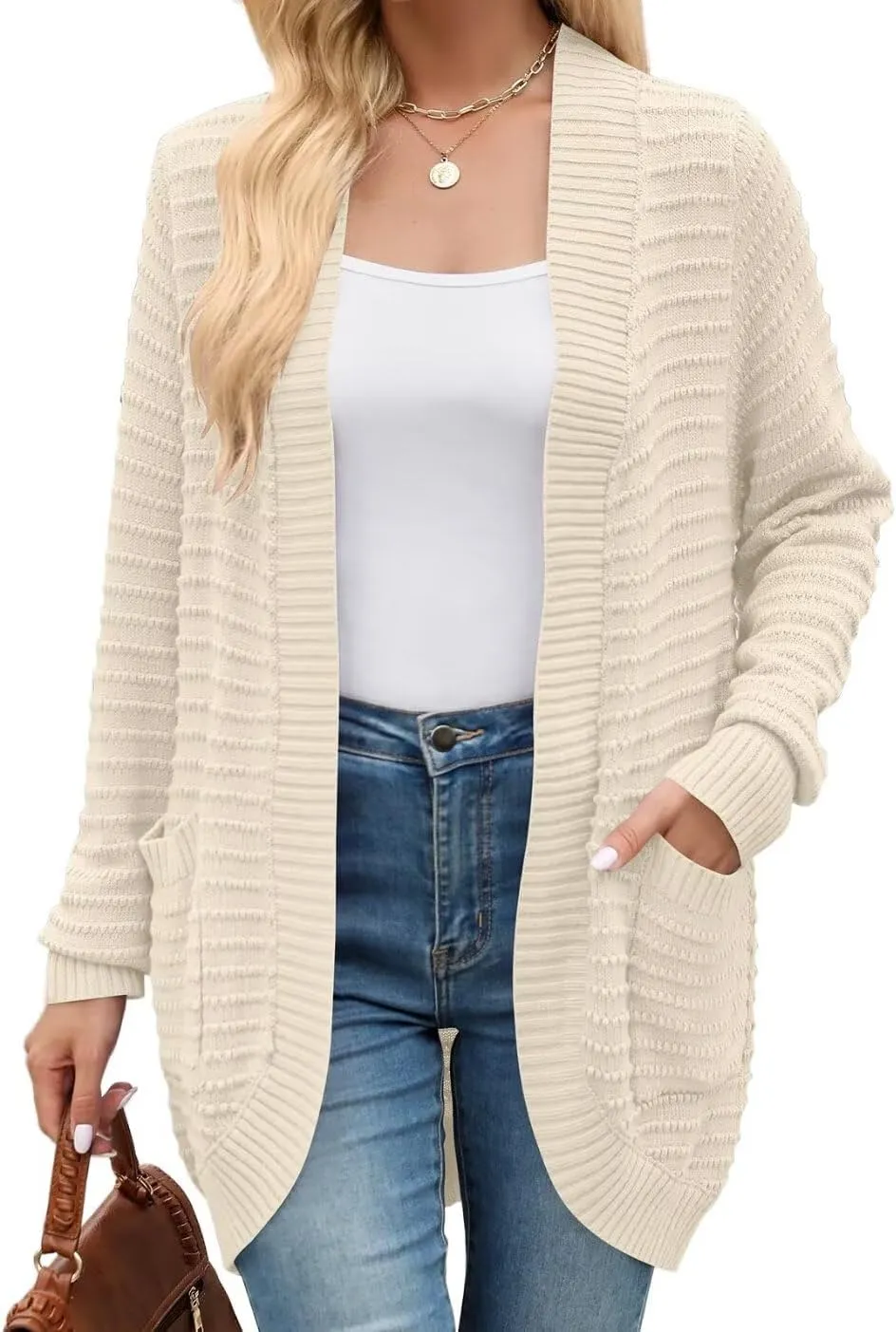 MONNURO Womens Plus Size Cardigan 2024 Lightweight Ribbed Knit Textured Open Front Sweaters Coat with Pockets