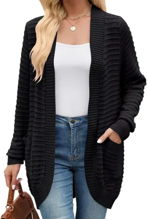 MONNURO Womens Plus Size Cardigan 2024 Lightweight Ribbed Knit Textured Open Front Sweaters Coat with Pockets