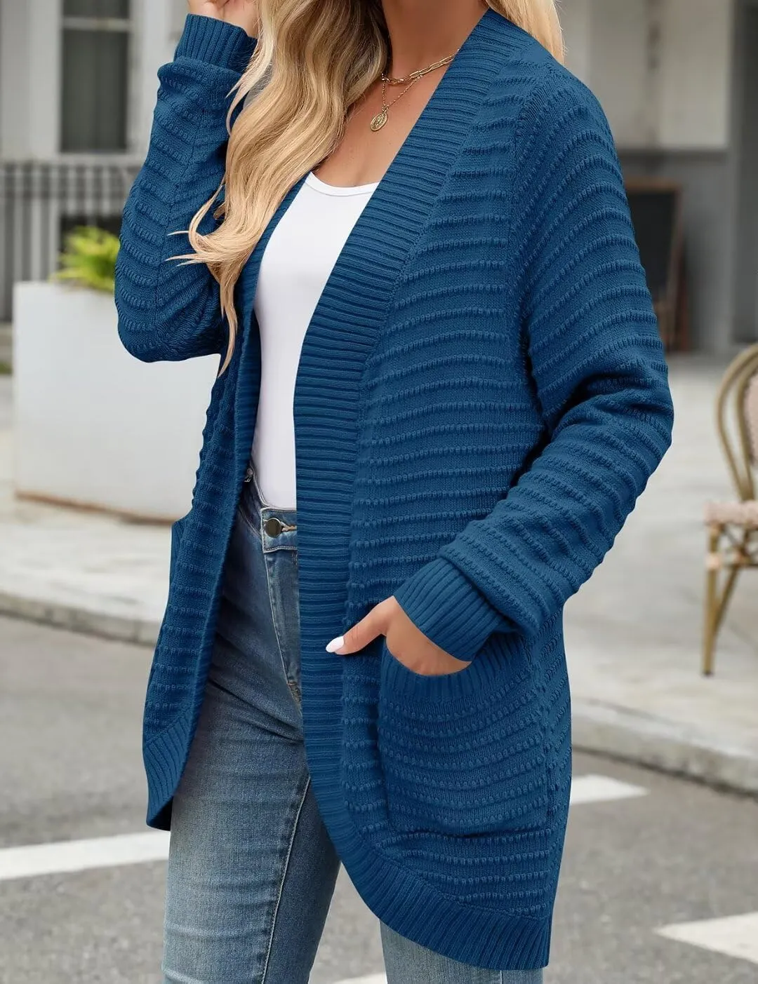 MONNURO Womens Plus Size Cardigan 2024 Lightweight Ribbed Knit Textured Open Front Sweaters Coat with Pockets