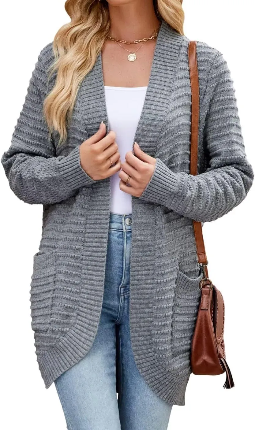 MONNURO Womens Plus Size Cardigan 2024 Lightweight Ribbed Knit Textured Open Front Sweaters Coat with Pockets