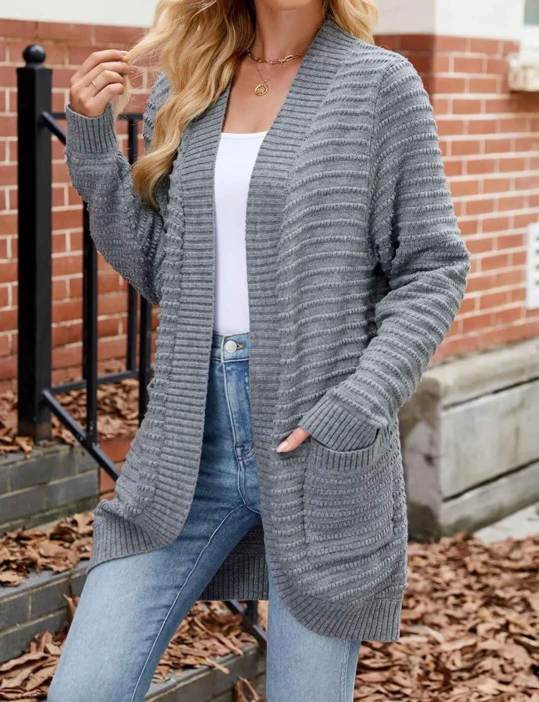 MONNURO Womens Plus Size Cardigan 2024 Lightweight Ribbed Knit Textured Open Front Sweaters Coat with Pockets