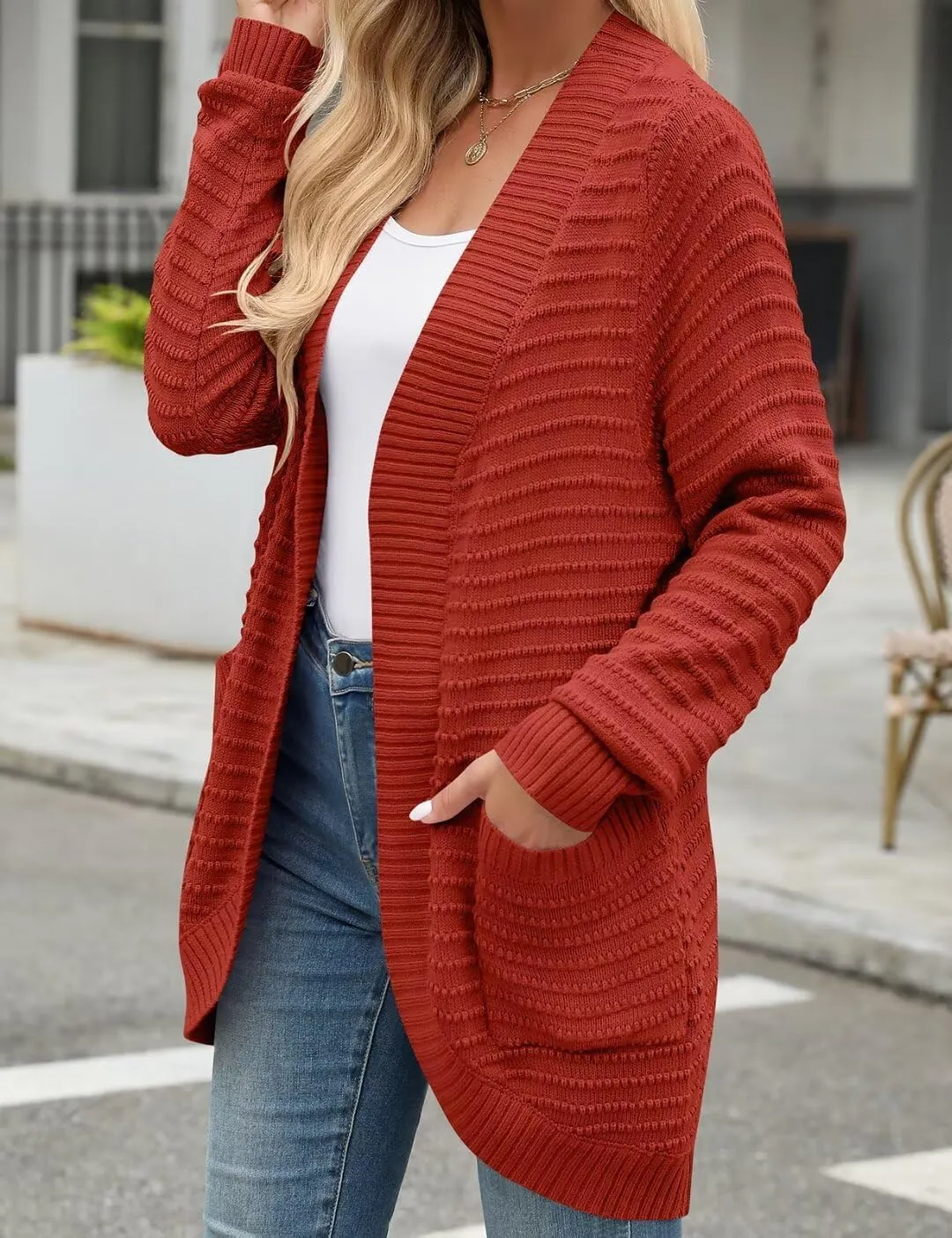 MONNURO Womens Plus Size Cardigan 2024 Lightweight Ribbed Knit Textured Open Front Sweaters Coat with Pockets