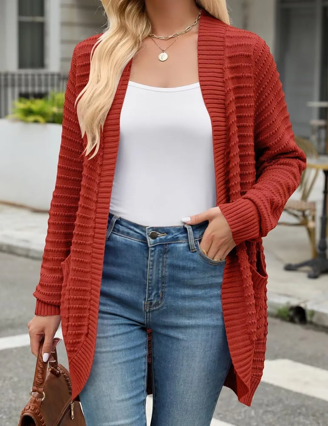 MONNURO Womens Plus Size Cardigan 2024 Lightweight Ribbed Knit Textured Open Front Sweaters Coat with Pockets