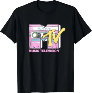 MTV Retro Neon Mix Tape Vintage Cassette Sketch Logo T-Shirt
