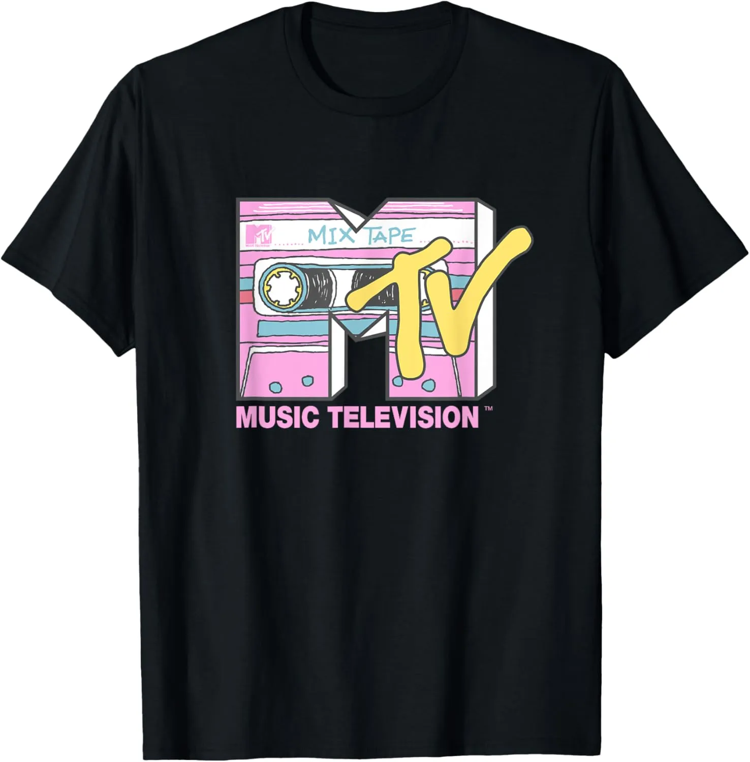 MTV Retro Neon Mix Tape Vintage Cassette Sketch Logo T-Shirt