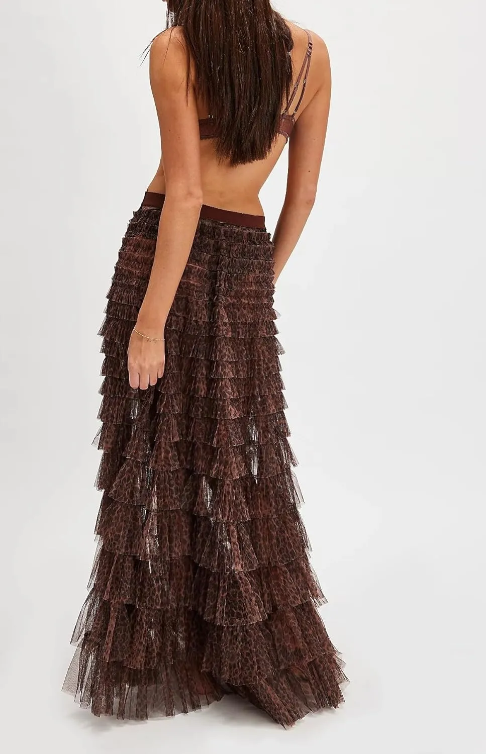 NUFIWI Women Ruffle Maxi Slip Skirt Elastic Waist Sheer Mesh Long Skirts Lace Layered Tiered Tulle Tutu Skirt Petticoat