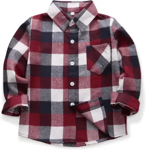 OCHENTA Little Big Boys Girls & Mens Plaid Flannel Shirt Button Down Family Matching Outfits