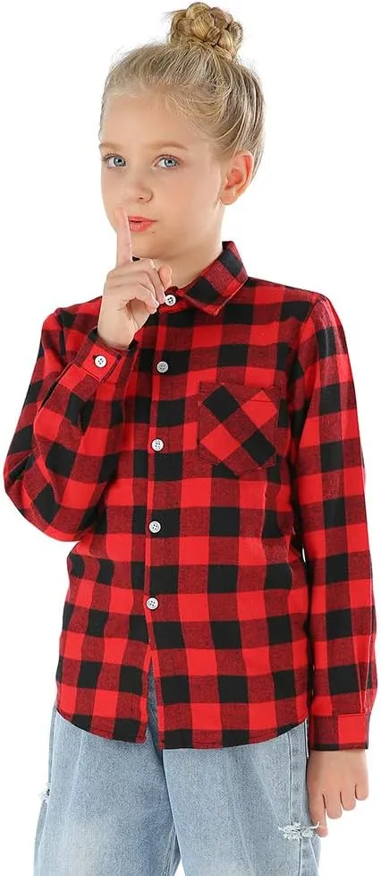 OCHENTA Little Big Boys Girls & Mens Plaid Flannel Shirt Button Down Family Matching Outfits