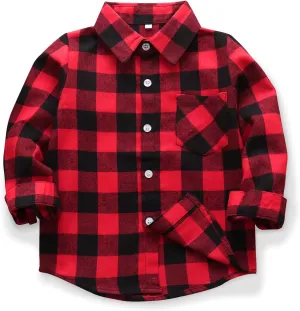OCHENTA Little Big Boys Girls & Mens Plaid Flannel Shirt Button Down Family Matching Outfits