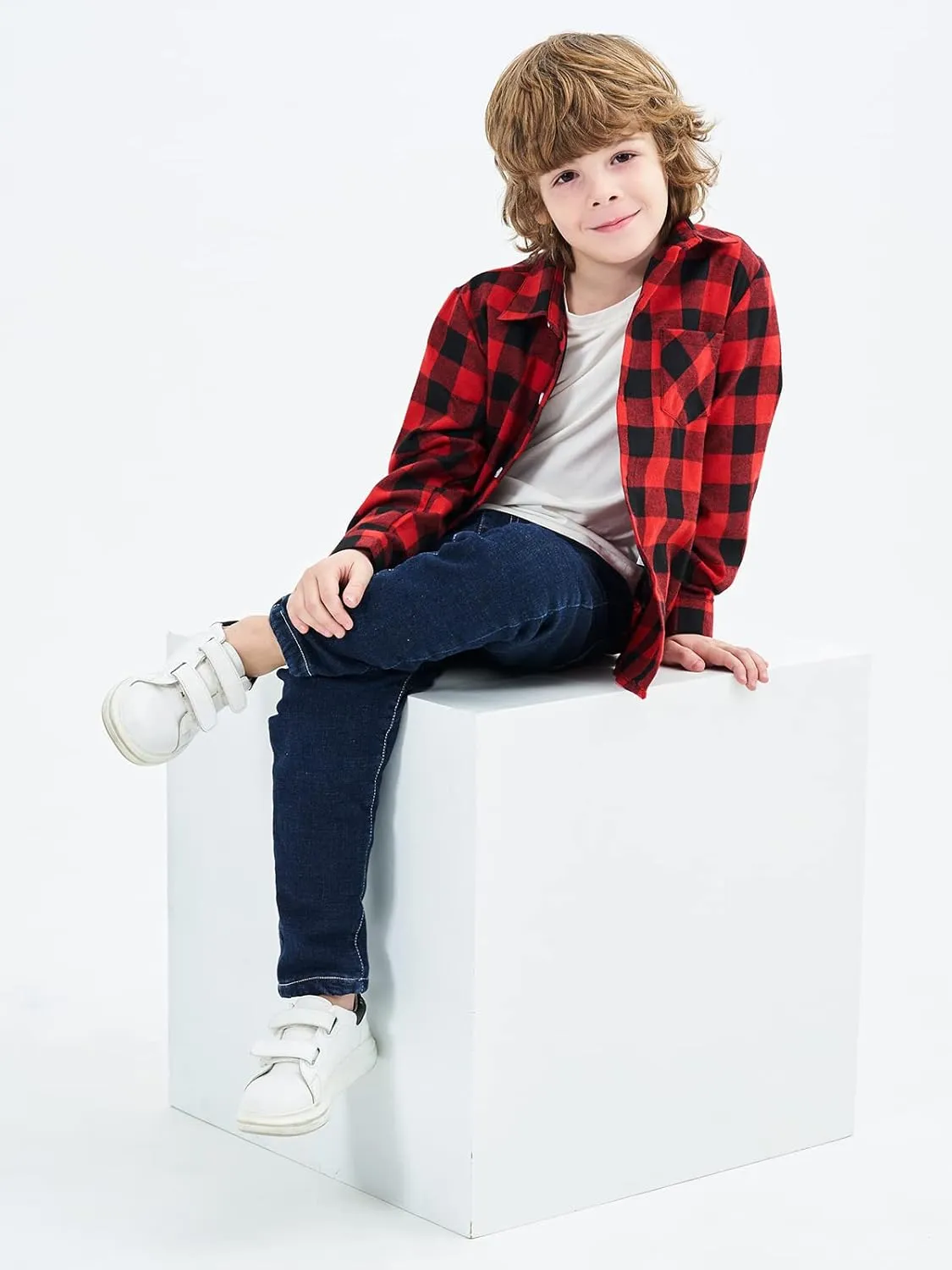 OCHENTA Little Big Boys Girls & Mens Plaid Flannel Shirt Button Down Family Matching Outfits