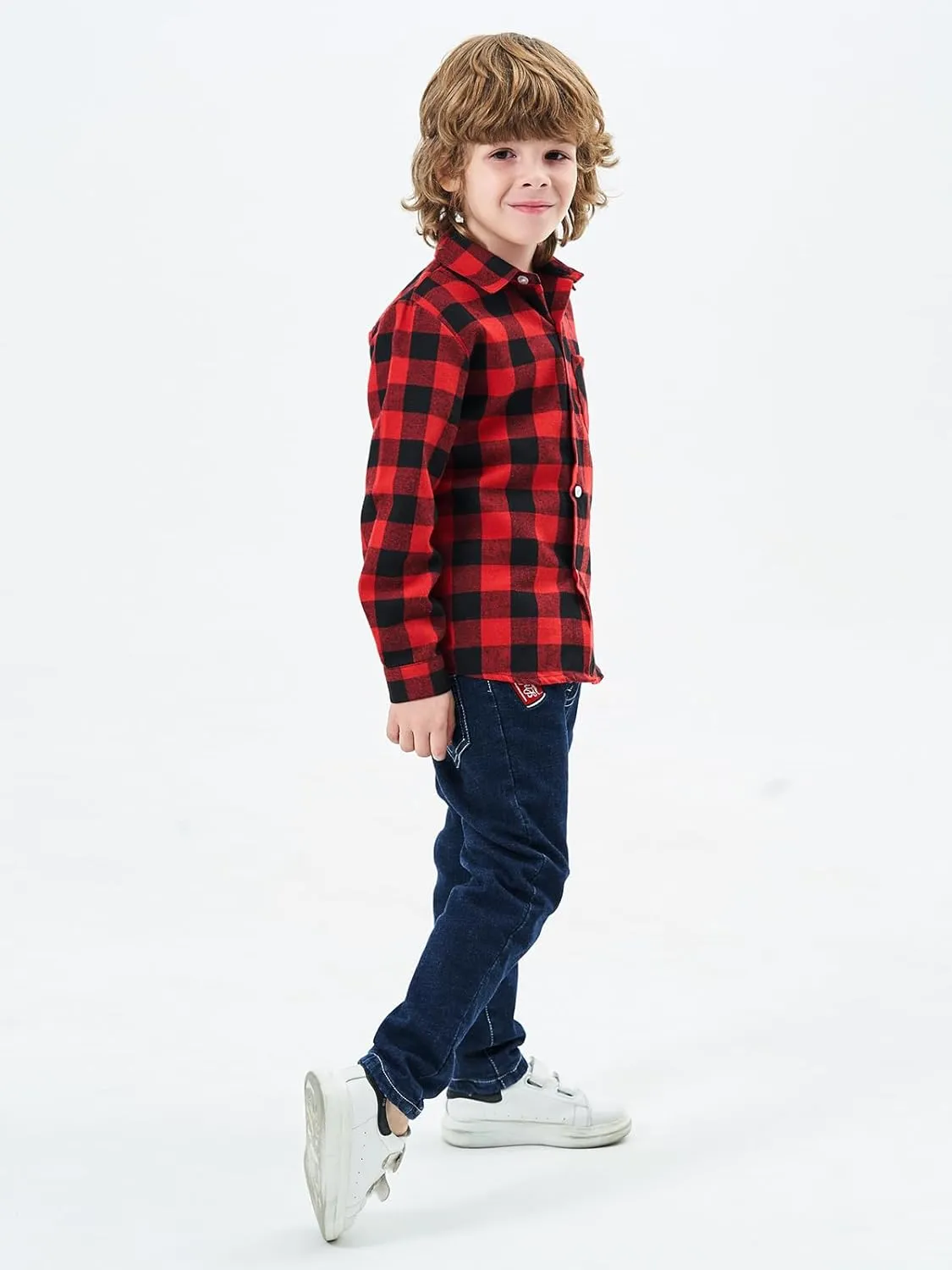 OCHENTA Little Big Boys Girls & Mens Plaid Flannel Shirt Button Down Family Matching Outfits