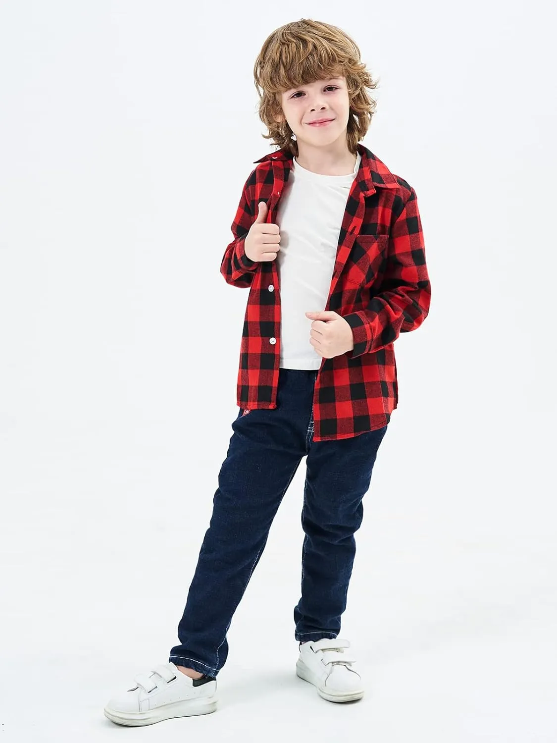 OCHENTA Little Big Boys Girls & Mens Plaid Flannel Shirt Button Down Family Matching Outfits