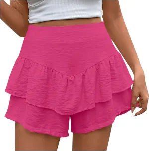 Oplxuo Ruffle Shorts for Women Casual Boho Flowy Tiered Skorts High Waist Mini Skirts Golf Tennis Summer Shorts