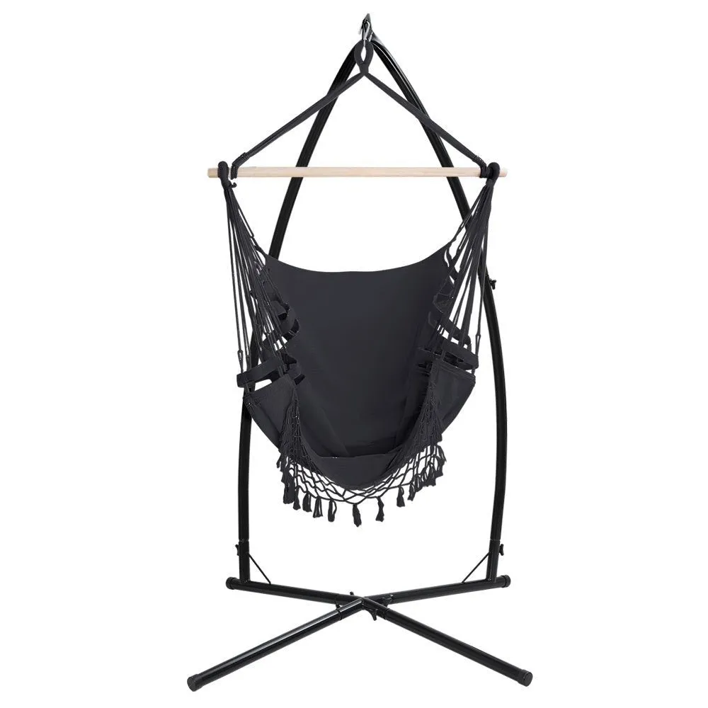 Outdoor Rope Hammock Chair with Steel Stand Grey