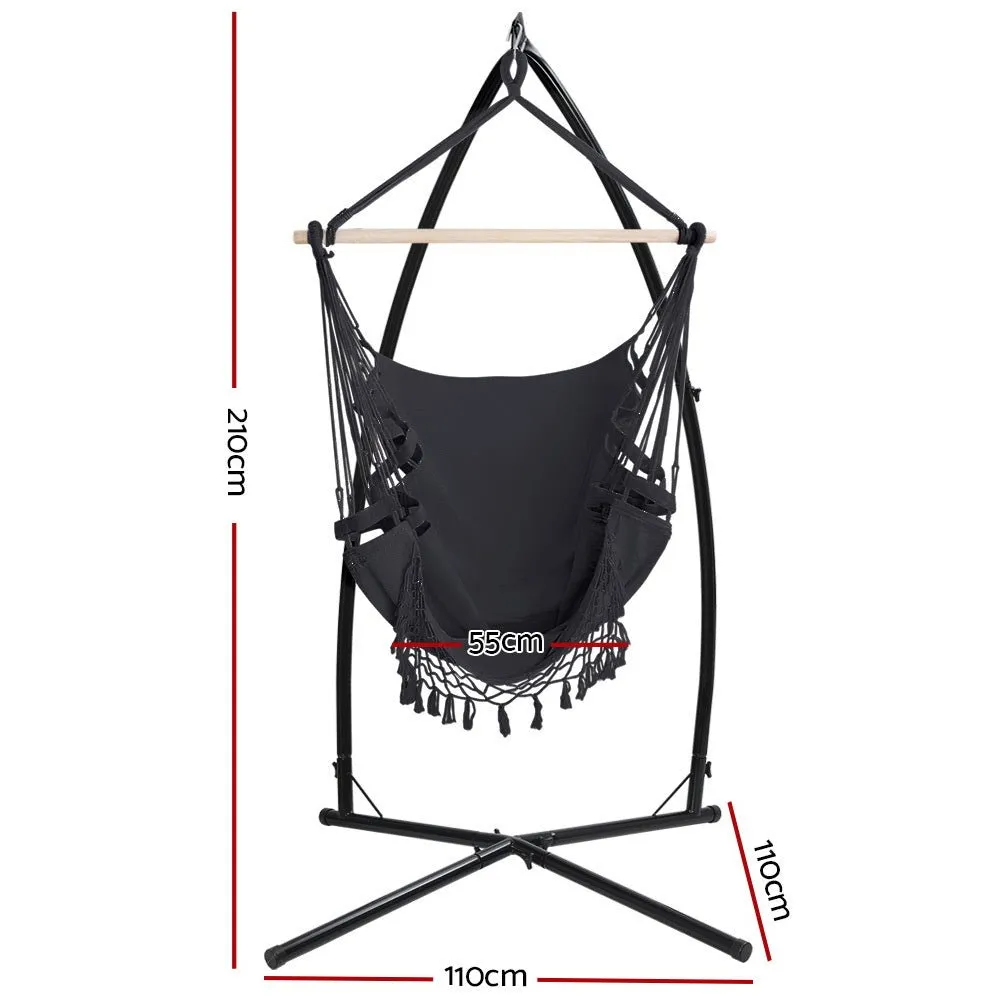 Outdoor Rope Hammock Chair with Steel Stand Grey