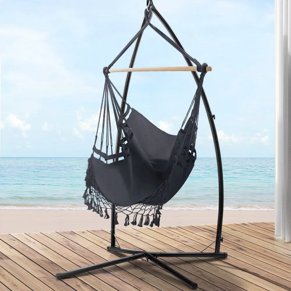 Outdoor Rope Hammock Chair with Steel Stand Grey