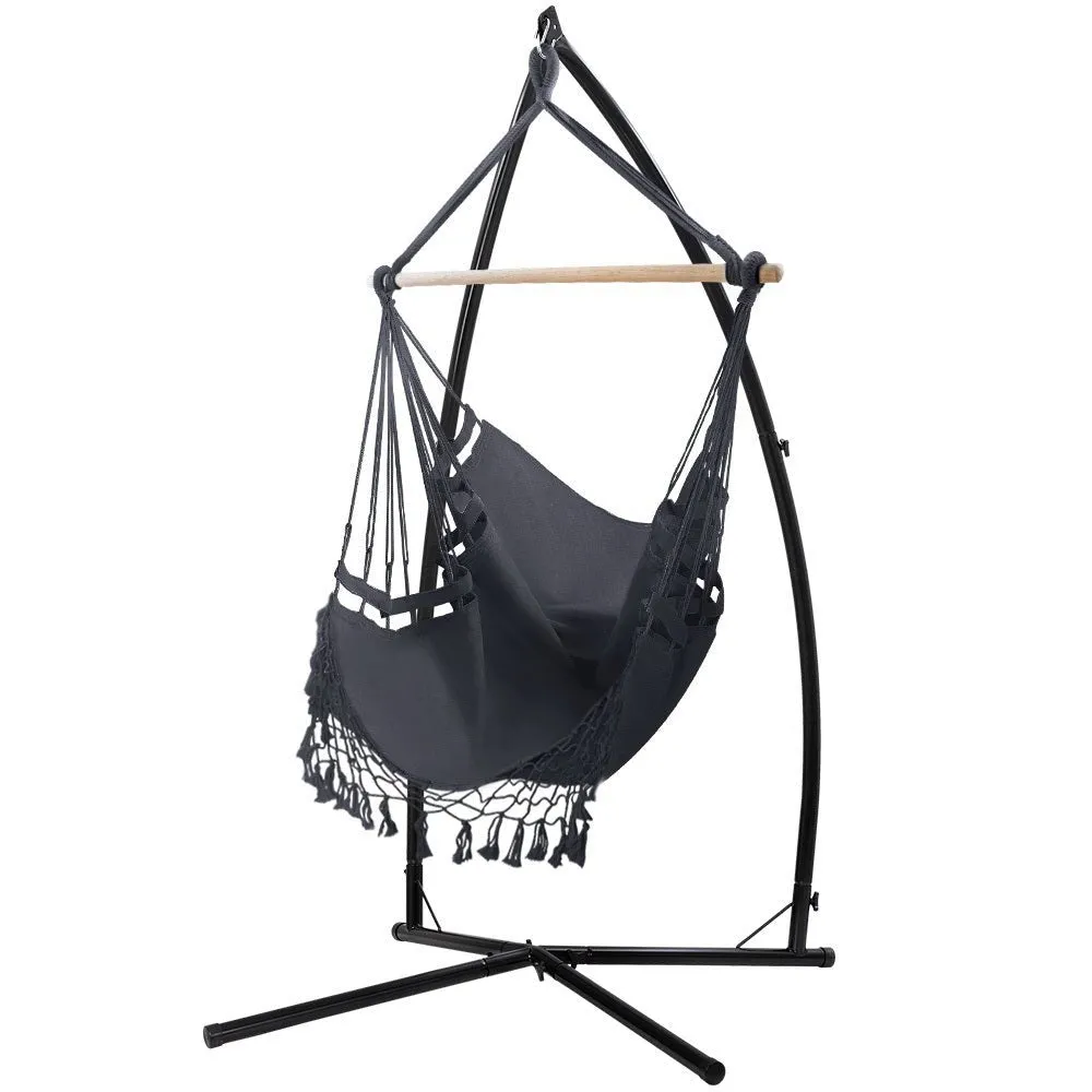 Outdoor Rope Hammock Chair with Steel Stand Grey