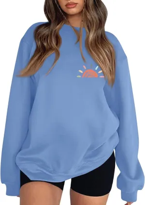 Oversized Sweatshirt for Women Casual Long Sleeve Crew Neck Sweater Fashion Drop Shoulder Pullover Cute Print Shirts