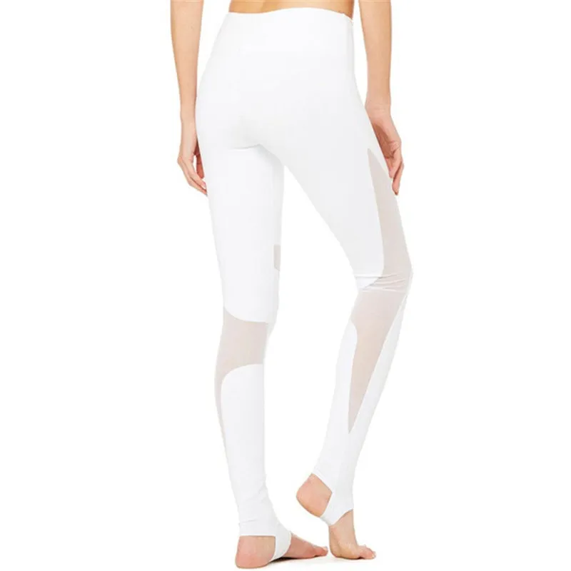 Oyoo High Rise Tummy Control Flexible Mesh Coast Yoga Leggings Women's Black workout Tights White Fitness Leggings Yoga Pants