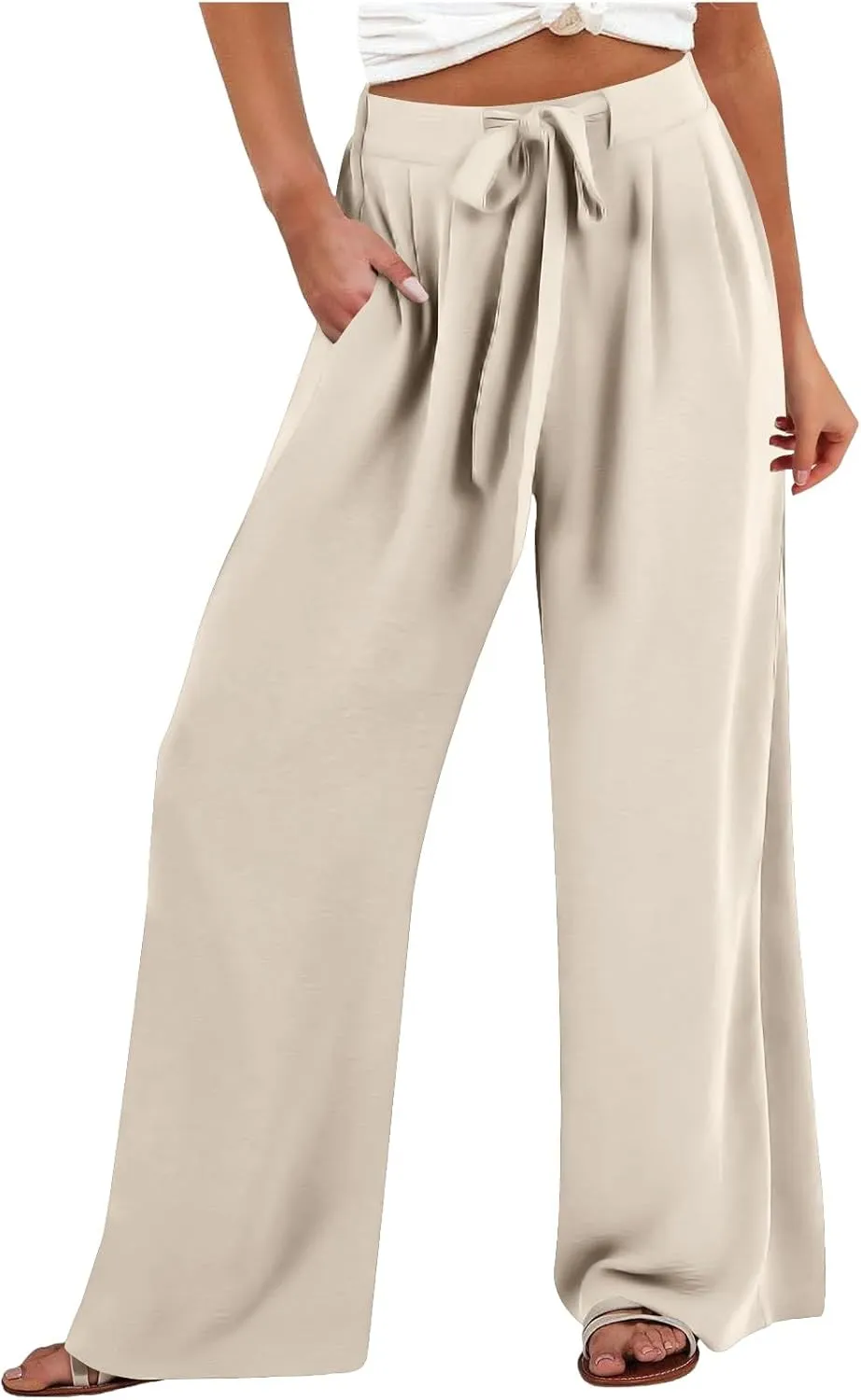 Pants for Women Trendy Casual Wide Leg Business Trousers High Waist Bandage Loose Long Pants with Pocket